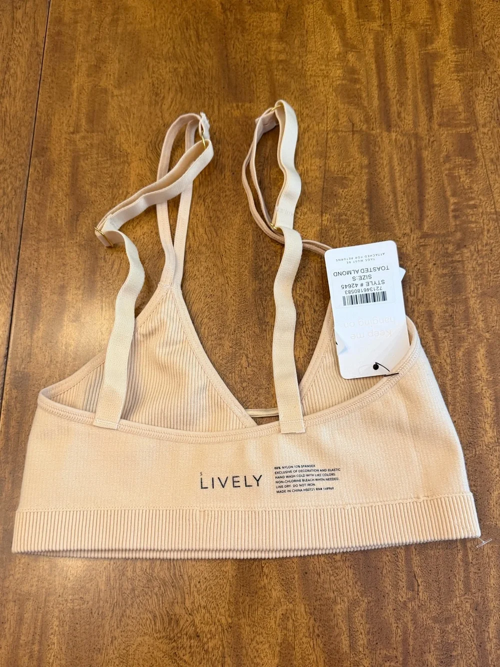 LIVELY women’s Skinny-Strap Ribbed Seamless Bralette Toasted Almond